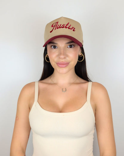 Burgundy / Khaki 'Austin' Trucker Hat